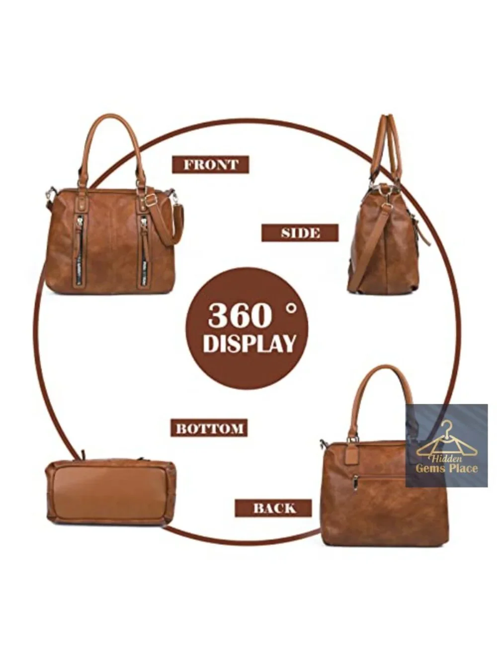 Large Hobo Purse Shoulder Bag with Multiple Pockets Faux Leather Crossbody